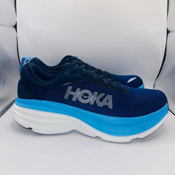 HOKA MENS BONDI 8 OUTERSPACE/ALLABOARD COMFORTABLE FIRM ATHLETIC SHOES SIZE 9.5D - Picture 1 of 5